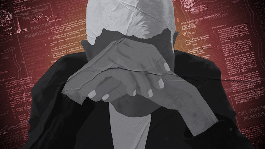 An illustration of a man with his head in his hands and documents behind him.