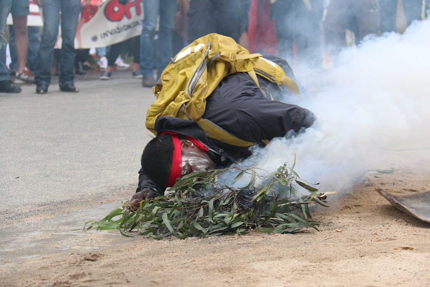 Smoking ceremony at Invasion Day rally