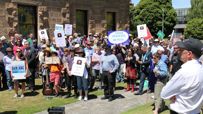 ABC supporters rally outside the Hobart office