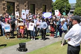 ABC supporters rally outside the Hobart office