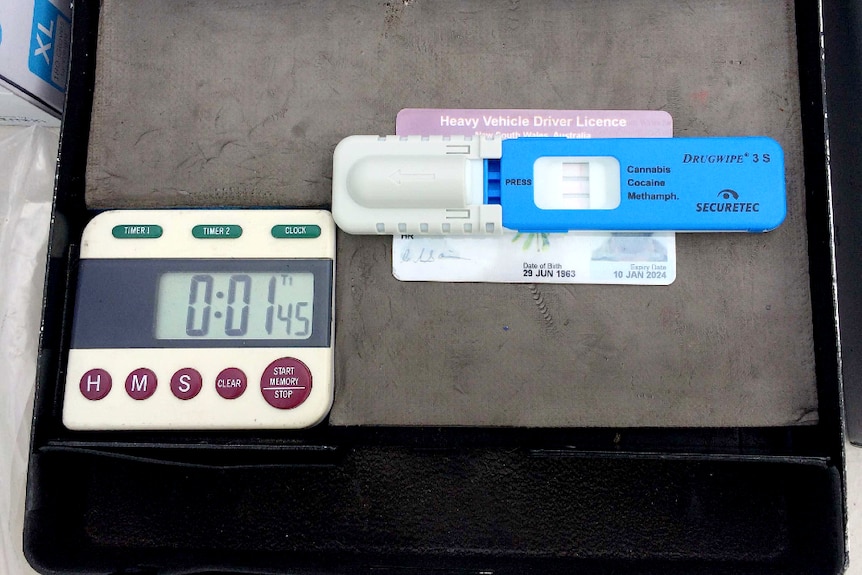 A drug wipe saliva test with timer.