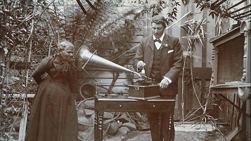 Tasmanian Aboriginal woman Fanny Cochrane Smith makes an a wax recording in her language.