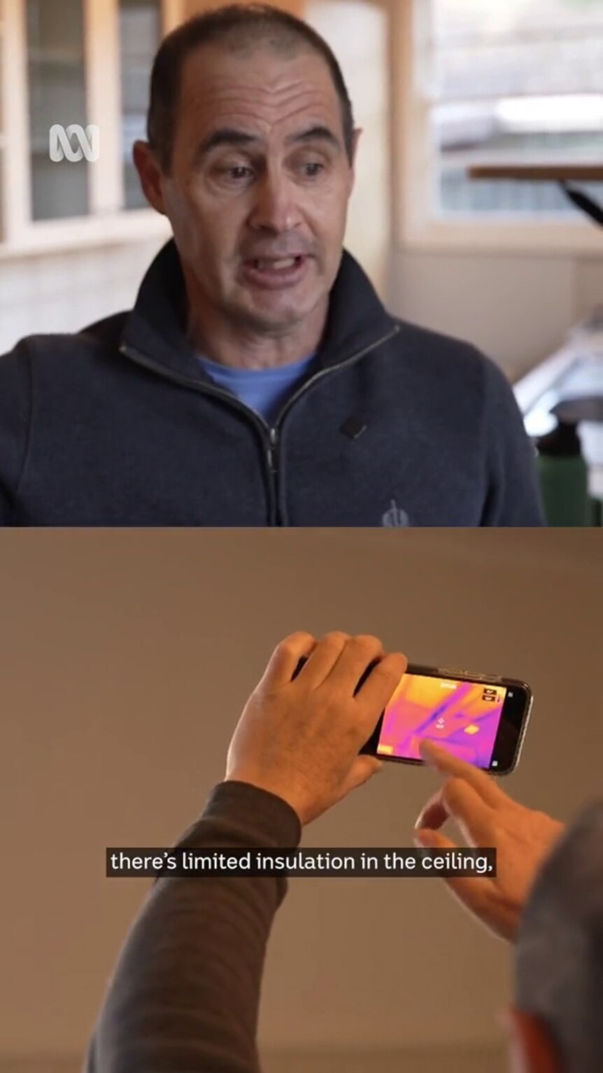 Composite image shows a middle aged man with light-tone skin and a thermal image on a smartphone