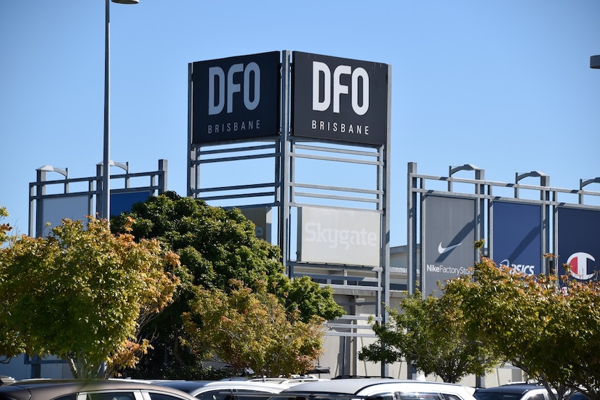 Signage for DFO shopping complex at Skygate precinct near Brisbane Airport.