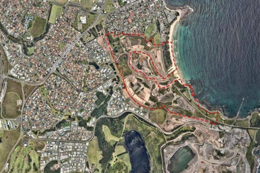 Aerial satellite image outlining the proposed area for the Shell Cove Boat Harbour Precinct