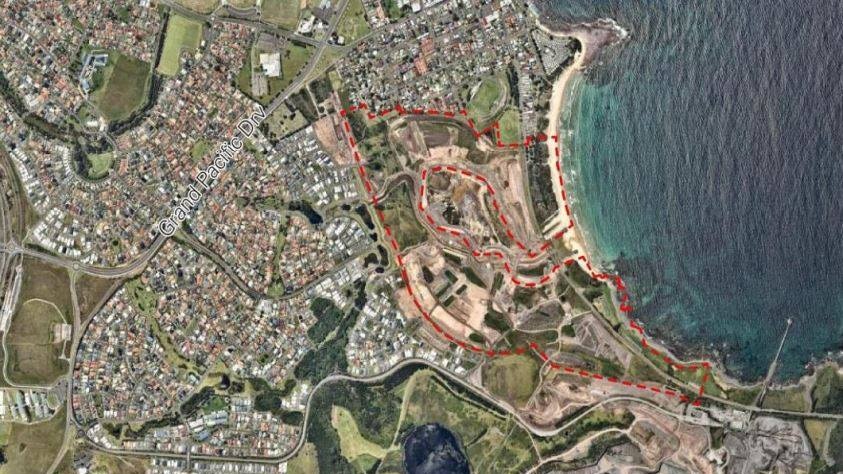 Aerial satellite image outlining the proposed area for the Shell Cove Boat Harbour Precinct