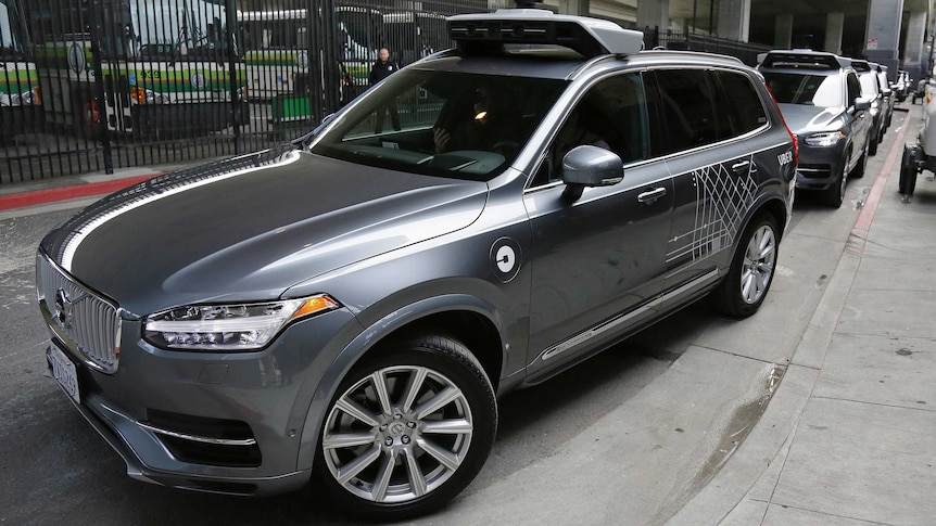 An Uber driverless car heads out for a test drive in San Francisco.