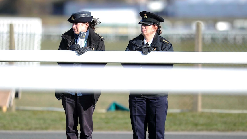 RSPCA officers watch the action at Aintree