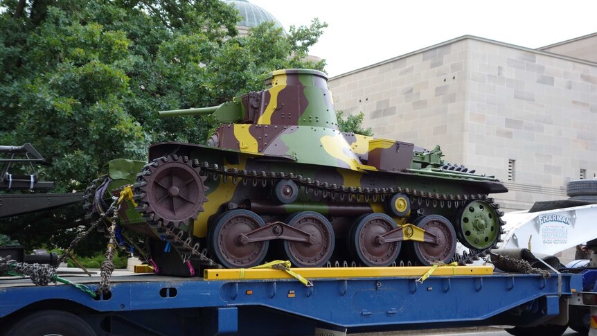 The Australian War Memorial unload a Japanese Type 95 Ha-Go tank for their open day.