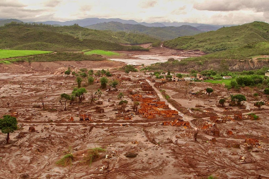 An aerial shot of Bento Rodrigues, Brazil