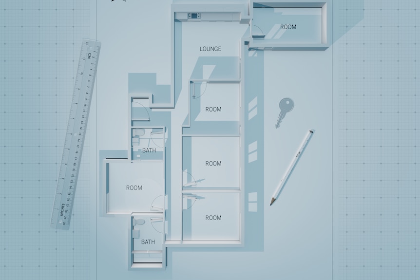 a floor plan with several bedrooms and common areas