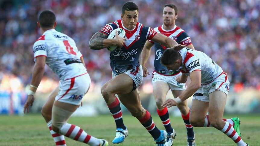 The Roosters' Sonny Bill Williams on the attack for his side against St George Illawarra.