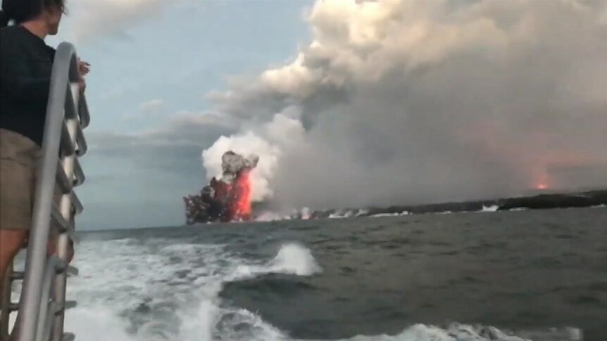 A lava explosion off the coast of Hawaii on July 17, 2018.
