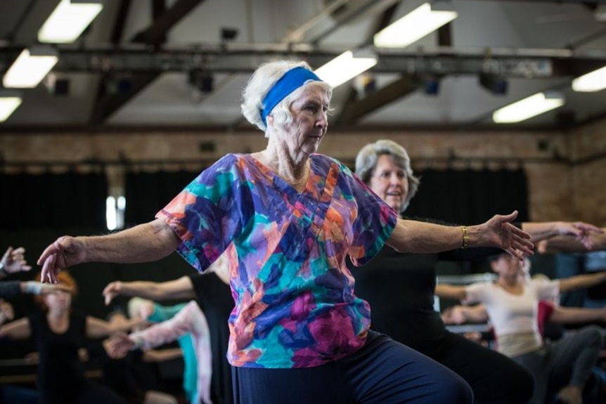 older women at seniors ballet class, at Queensland Ballet.