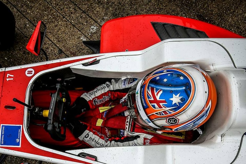 Aerial view of Tasmanian driver Alex Peroni in the cockpit.