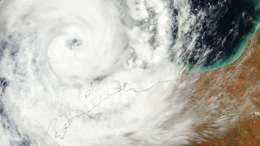 Cyclone Olwyn as seen by NASA satellite off WA's coast