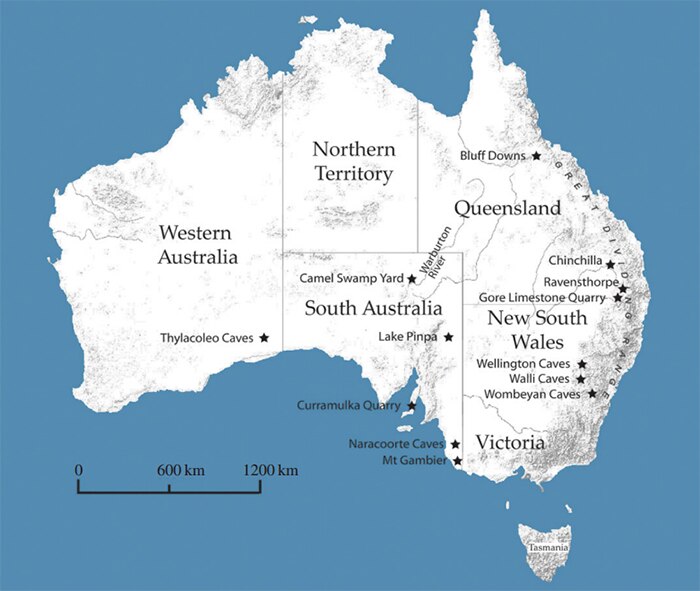 Map of megapode fossil sites in Australia