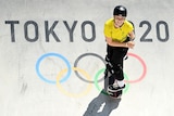 Poppy Starr Olsen from Australia poses for the camera at Aomi Urban Sports Park at the Tokyo Olympics. 