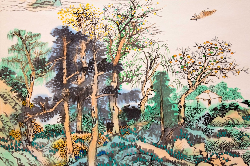 Trees play a dominant role in Wong May-po's traditional Chinese art paintings