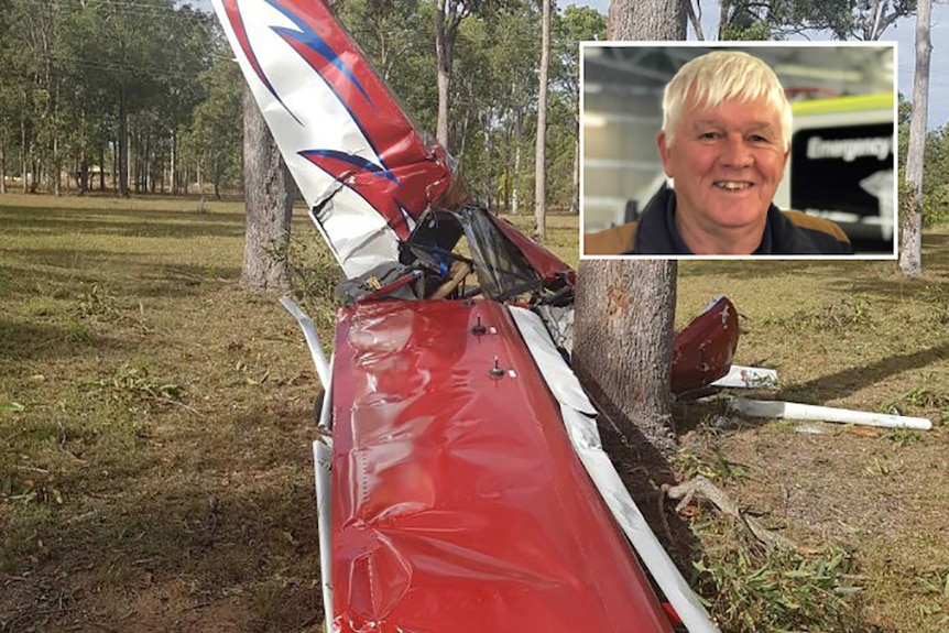 Wreckage of a light plane wrapped around a tree