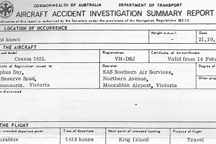 Part of the aircraft accident investigation report