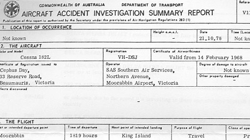 Part of the aircraft accident investigation report
