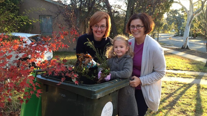 Weston Creek resident Cath Collins and daughter Sammi with TAMS Minister Meegan Fitzharris.