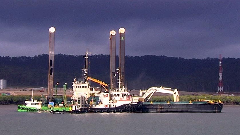 Dredging underway in Gladstone Harbour.