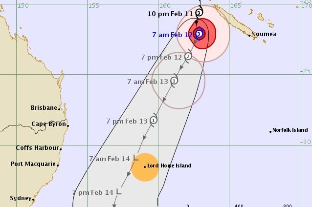 A tracking map showing the cyclone's predicted path. It runs parallel to the New South Wales coast.