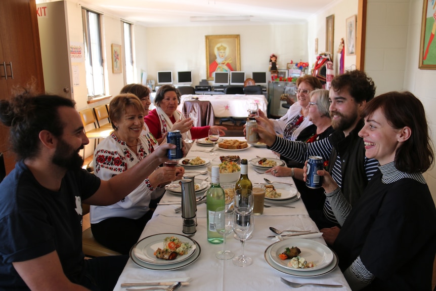 Ukraine table families get together