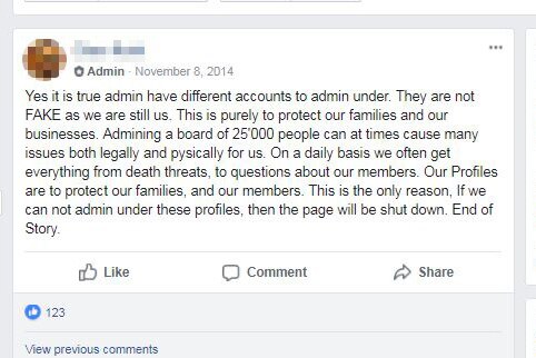 A Facebook community group admin explains their situation