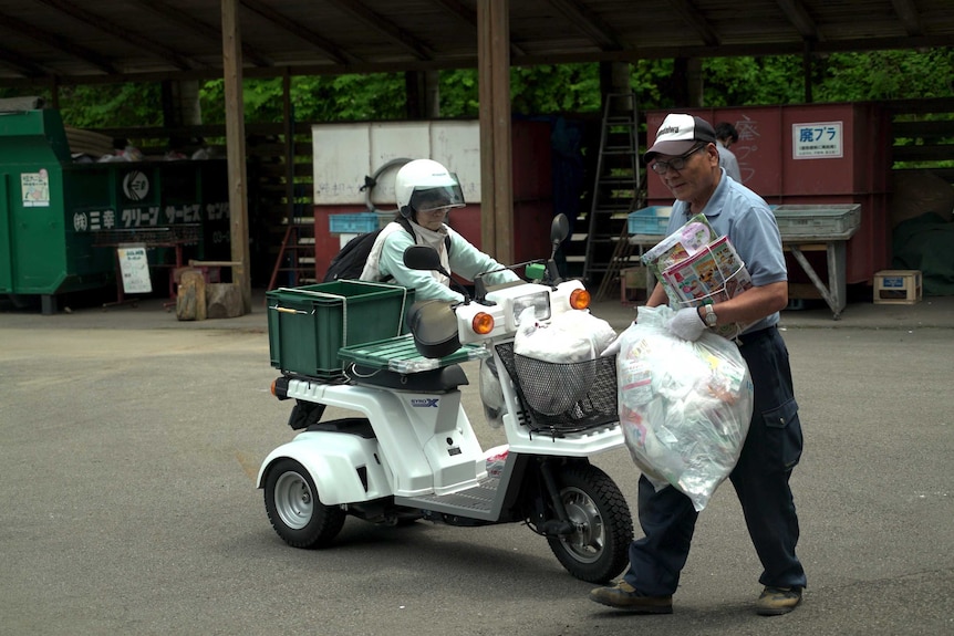 Kamikatsu residents bring their waste to the recycling plant.