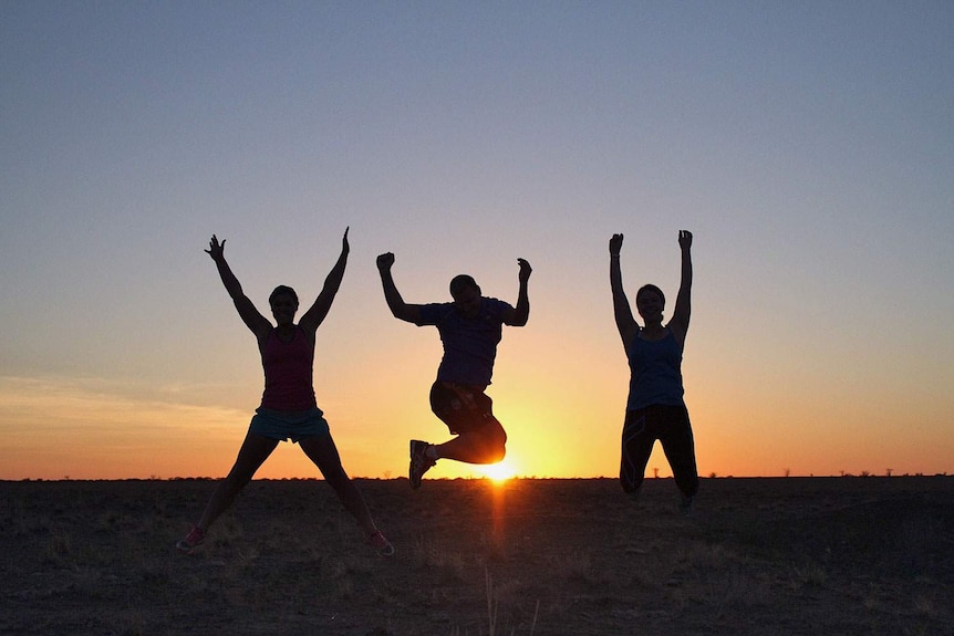 The trio training in outback Queensland.