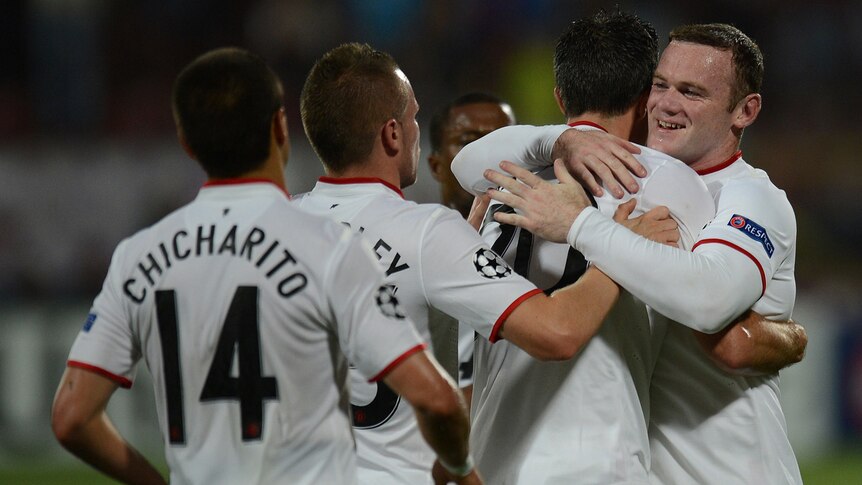United celebrate a van Persie goal