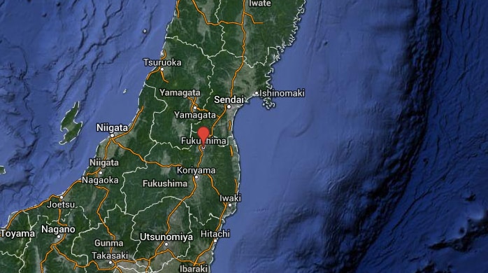 Map of Japan's east coast showing the city of Fukushima.