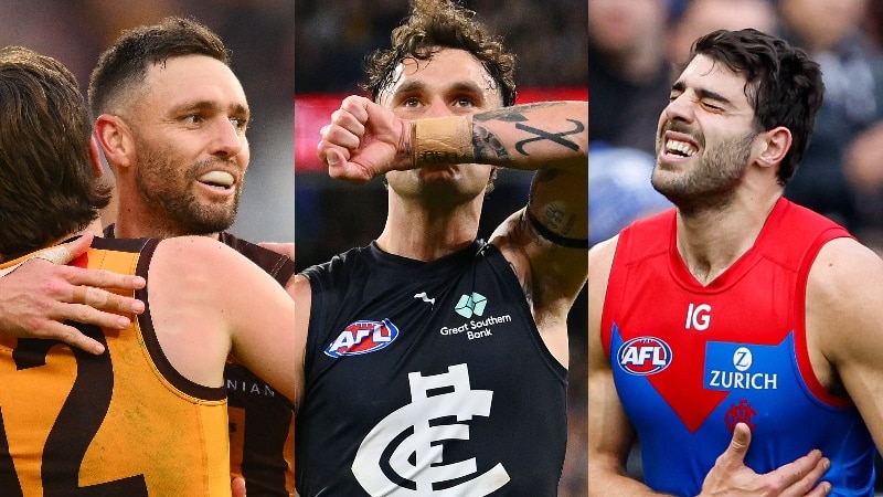 Jack Gunston of the Hawthorn Hawks, Zac Williams of Carlton and Christian Petracca of Melbourne Demons in round 13 of the AFL.