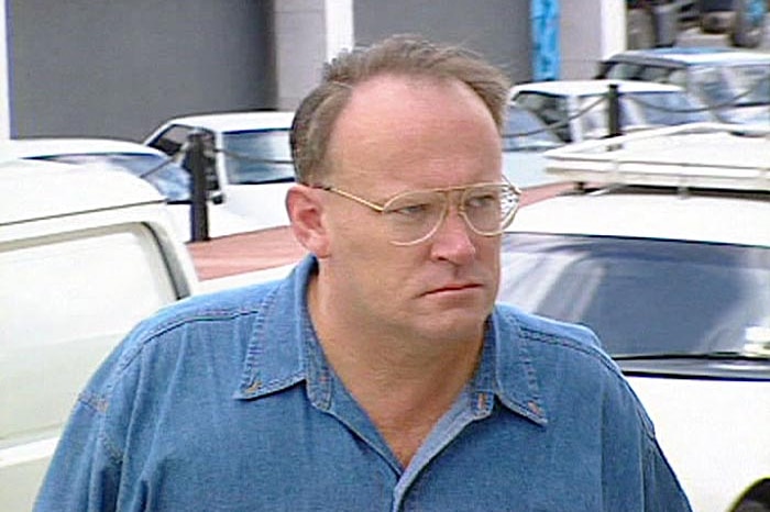 Video still: David Eastman outside court during trial for murdering AFP Assistant Commissioner Colin Winchester