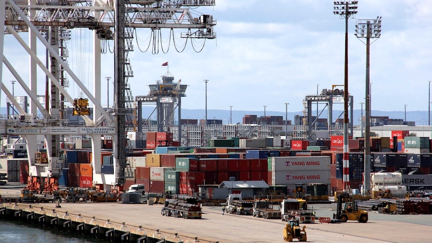 Shipping containers on the wharf at the Port of Brisbane.