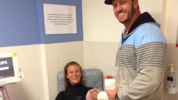 Kirra-Belle Olsson recovers in hospital after she was bitten by a shark at Avoca Beach