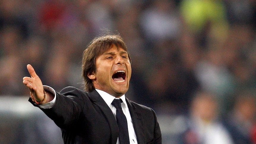 Antonio Conte shouts from the sideline during a match.