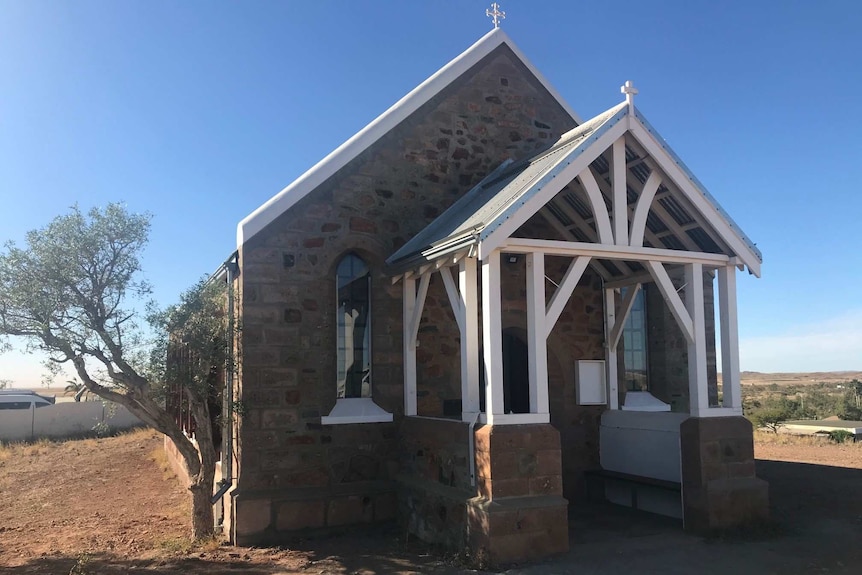 A shot of the front of the restored Holy Trinity Church in Roebourne, WA