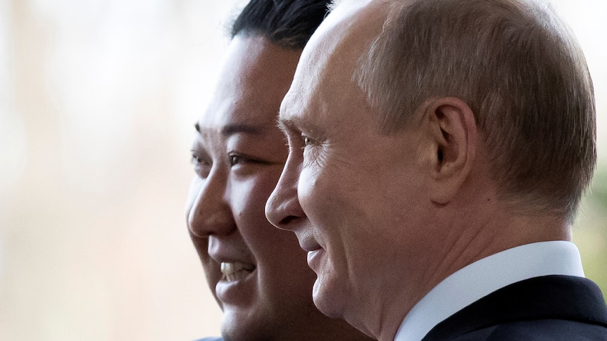 Kim Jong Un and Vladimir Putin side by side. 