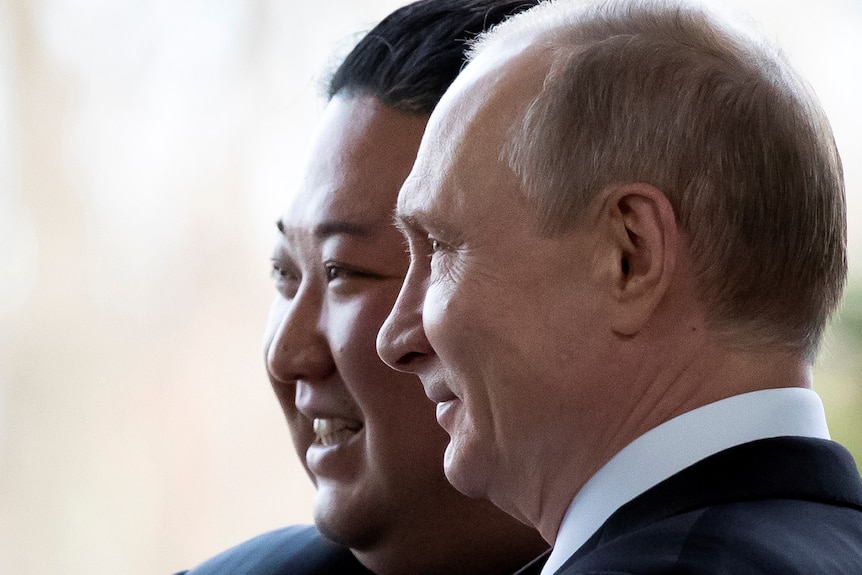 Kim Jong Un and Vladimir Putin side by side. 