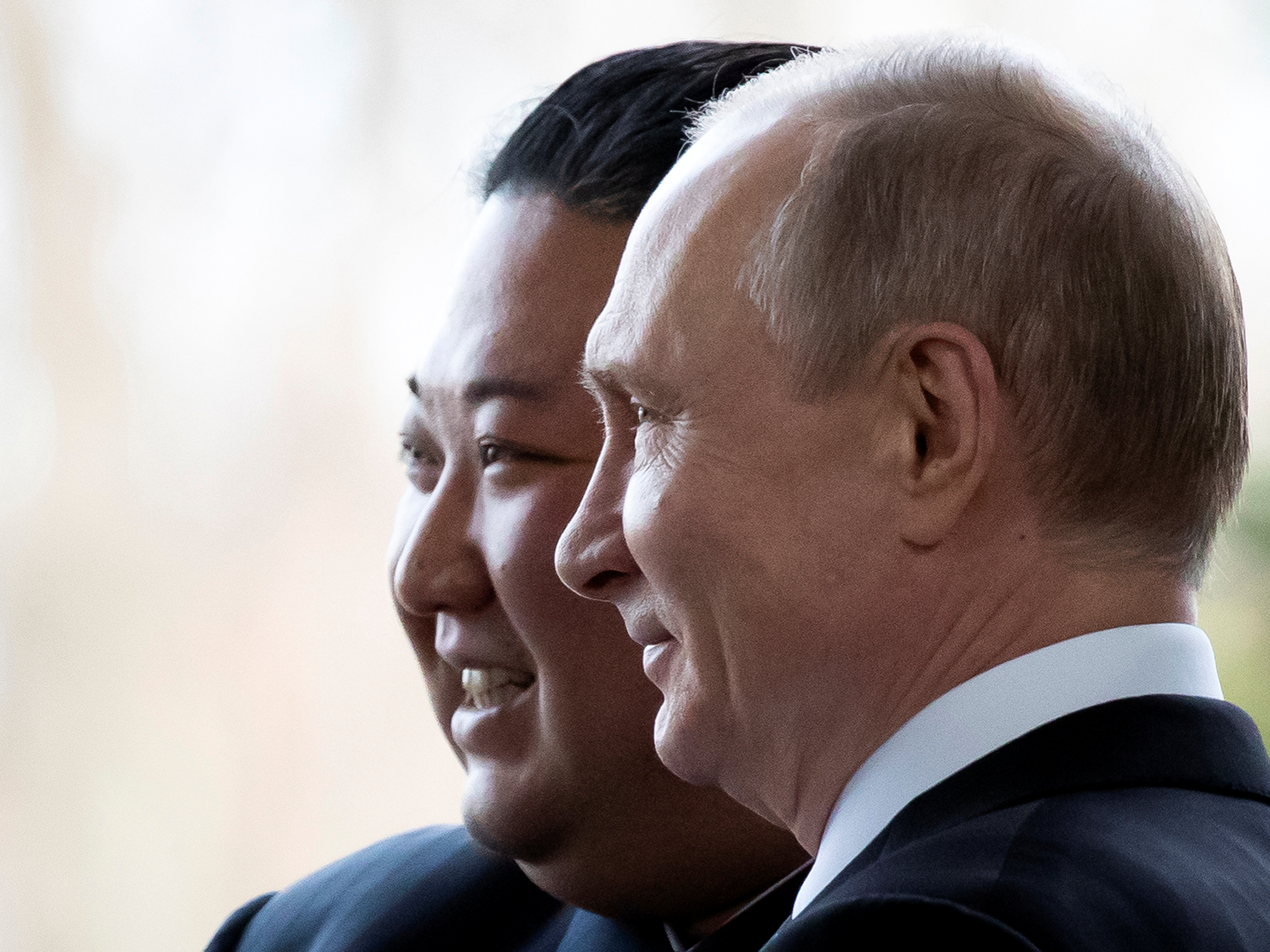 Kim Jong Un and Vladimir Putin side by side. 