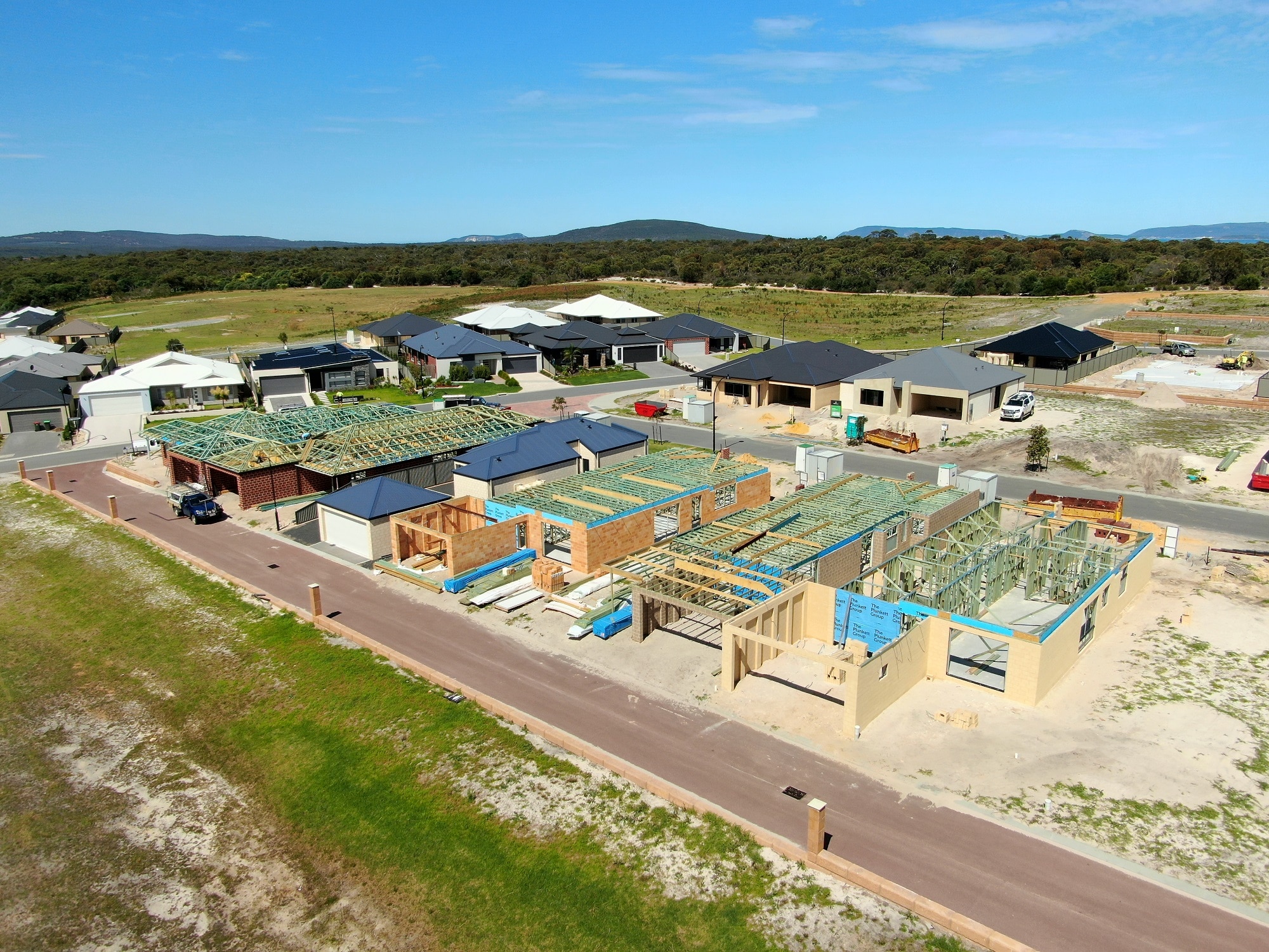 Aerial picture of multiple houses under construction in new subdivision