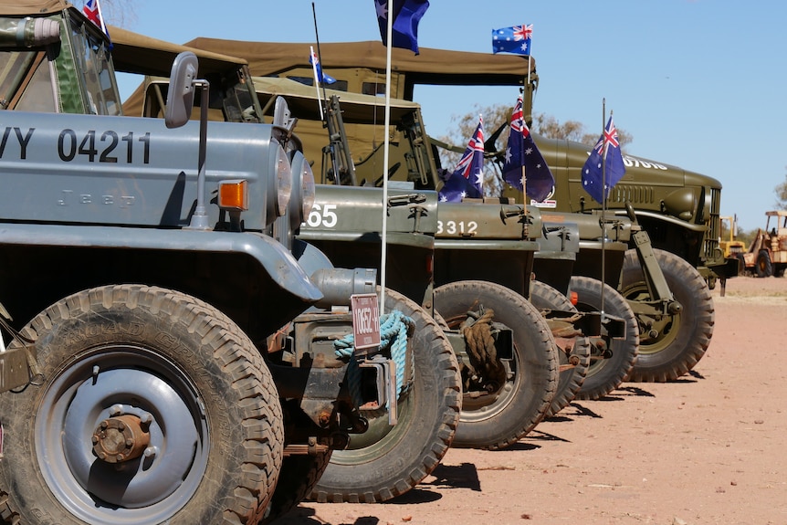 row of WWII vehicles in Alice Springs