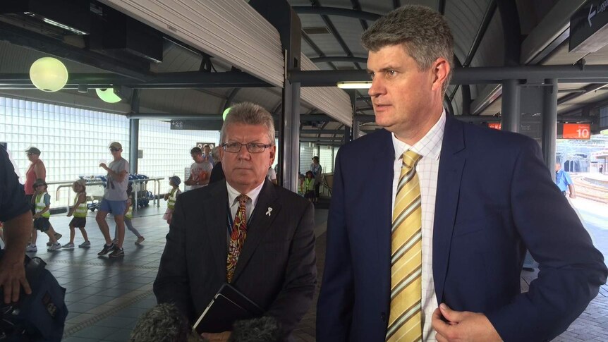 Transport Minister Stirling Hinchliffe and QR interim CEO Neil Scales