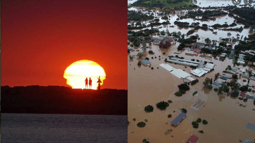A blood red sunset and a flooded town