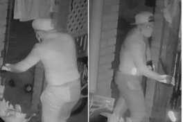 Two shots of man from CCTV without the baby entering the home.
