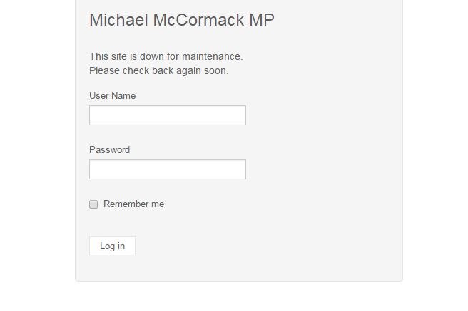 Michael McCormack's site with the text "the site is down for maintenance"